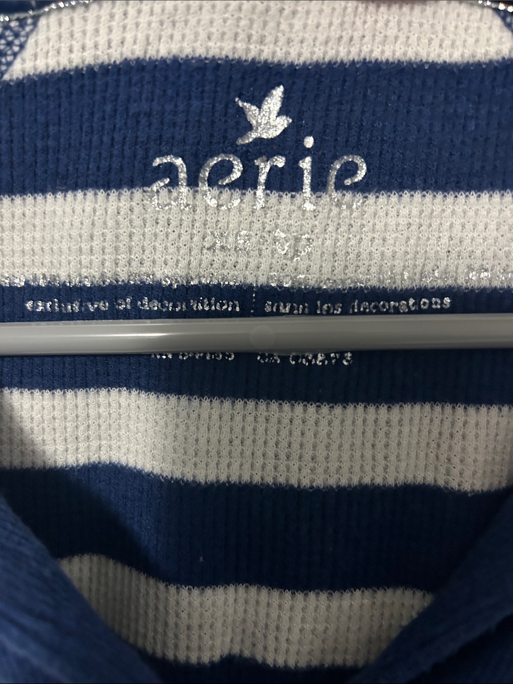 aerie Navy & White Striped Hooded Henley Sweater - Picture 2 of 3